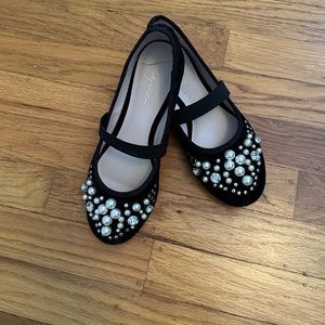 Ruby and Bloom black velvet with pearl and jewel dress shoes for girls
